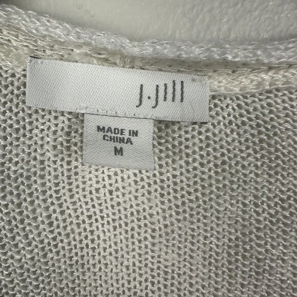 J. Jill Womens Medium Linen Blend White Open Front Knit Cardigan Pockets Long - Picture 2 of 4